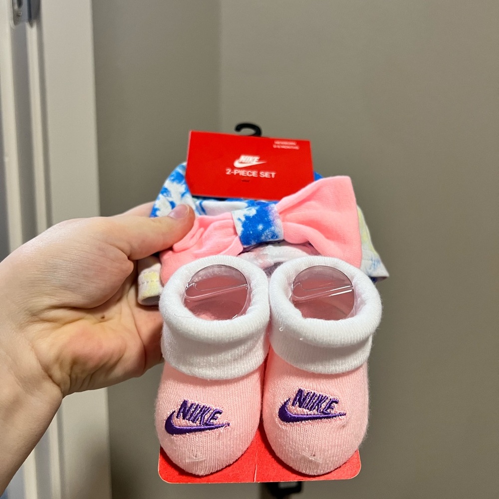 Nike Baby Booties and Headband Set - Pink and White